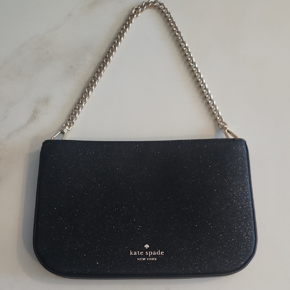 Kate Spade Black Sparkle Clutch with Chain Strap